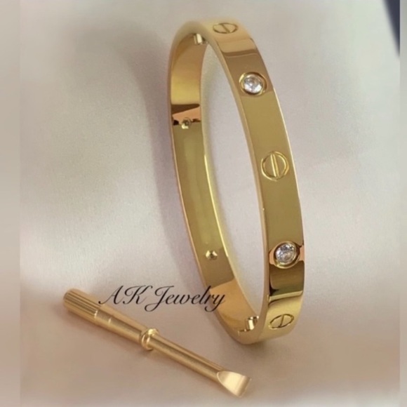 💎18k MEN’S LUXURY GOLD DIAMOND STONE Screw BRACELET Cuff Bangle Gold Plated Love - Picture 2 of 5